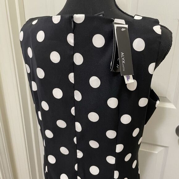 New Alyx Petite Dress 16P Black White Polka Dot Sleeveless Retro Party Dress NWT - Picture 4 of 10